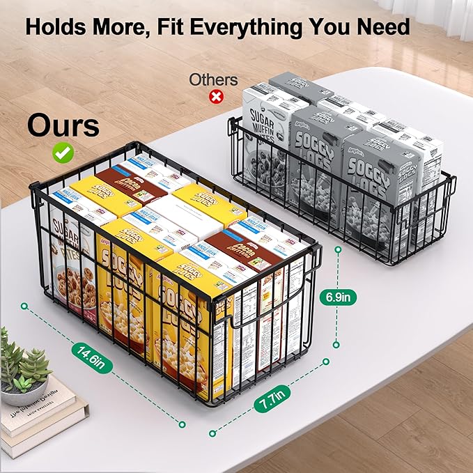 Freezer Organizer Bins, 6 Pack Stackable Deep Chest Freezer Organizer Bins, Foldable Baskets with Handles, Black Storage Container Baskets for 5/ 7 Cu.FT Deep Freezer Sort Frozen Meats