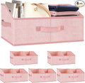Closet Storage Bins 6 Pack, Large Closet Organizer Baskets with Divider & Handles,Trapezoid Fabric Shelf Organizers, Collapsible Storage Cubes for Clothes, Towels, Toys - Pink