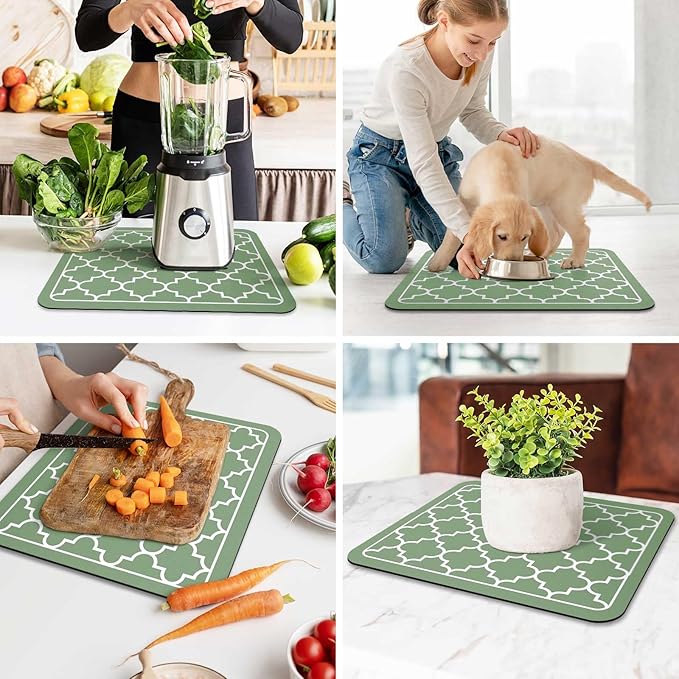 WISELIFE Dish Drying Mat Super Absorbent Drying Mat Large Dish Drying Mats for Kitchen Counter Easy Clean Dish Mat Kitchen Drying Mat15"x 18" Stylish Green