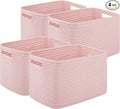 Storage Baskets for Organizing, Woven Decorative Baskets for Shelves - Books, Towels, and Clothes, Cotton Rope Toy Storage Bins, 12.7''Lx9''Wx7.8''H, Pack of 4, Pink