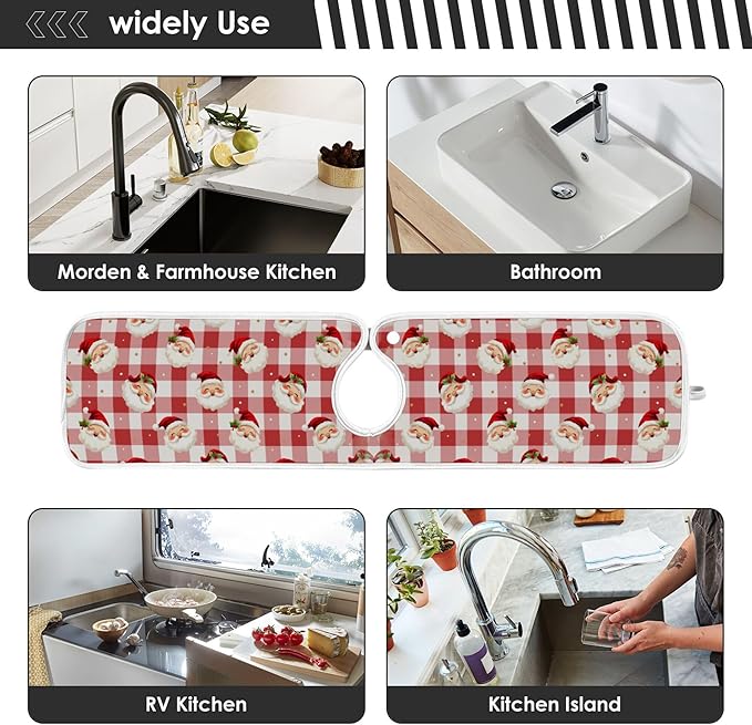 2 Pack Faucet Splash Catcher Cute Christmas Sink Mat for Faucet Absorbent Kitchen Splash Guard Drip Catcher for Farmhouse Barthroom Bar, L