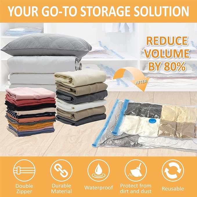 Cozy Essential 10 Jumbo Vacuum Storage Bags, Space Saver Bags Compression Storage Bags for Comforters and Blankets, Pillow, Bedding, Vacuum Sealer Bags for Clothes Storage