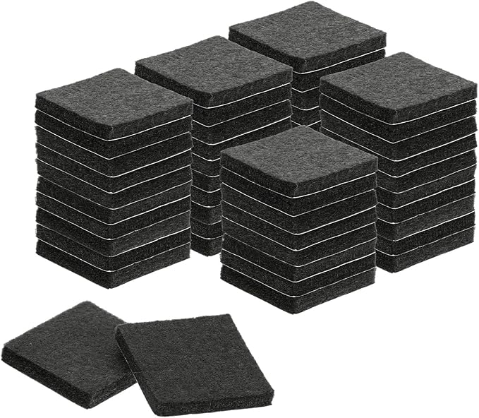 uxcell Felt Furniture Pads, 50Pcs 1.5" x 1.5" Adhesive Backed Felt Non-Slip Anti-Scratch Chair Leg Protectors for Protecting Hardwood Floor, Black