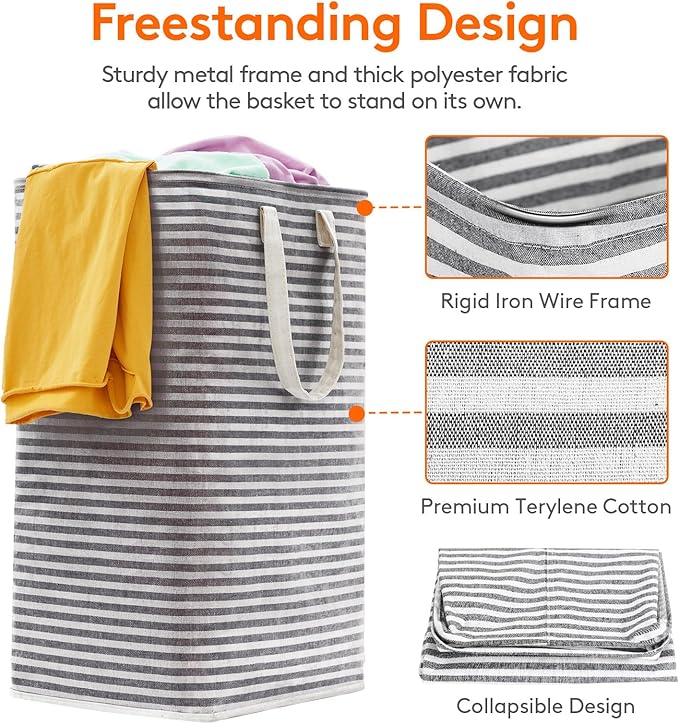 Lifewit 3 Pack Laundry Hamper Large Collapsible Laundry Baskets, Freestanding Waterproof Clothes Hamper with Easy Carry Handles in Laundry Room Bedroom Bathroom College Dorm, Black, 3 x 80L