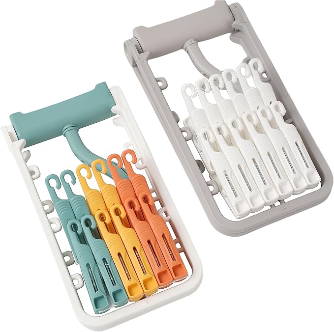 Foshine Clothes Drying Racks 2 Pack Grey Colour Small Folding Portable Underwear Hangers with 12 Clips 360° Rotatable Hook for Socks Drying Towels Bras Baby Clothes Gloves Plast