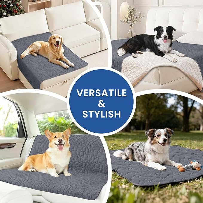 Waterproof Dog Bed Cover Pet Blanket, Soft Couch Cover for Dogs Washable, Non-Slip Dog Blanket Protect Furniture Couch Sofa Car for Puppy Large Dogs Cat (82x120 Inch, Dark Grey)