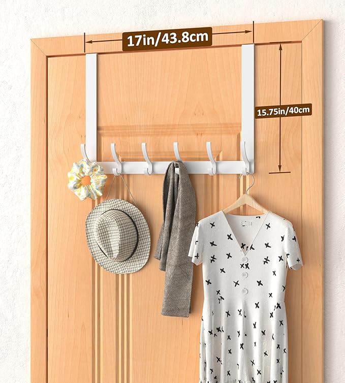 CHAUNCEY HOME Long Over The Door Hooks Hanger with 15.75" Arms for Easier Access by Shorter, Heavy Duty Door Hanger for Coat, F16U, Fits Standard 1 3/8'' Doors, Towel Racks for Bathroom, White