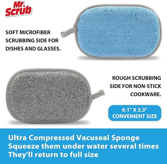 Sponges Kitchen Dish Sponge for Washing Dishes Cleaning Kitchen, All-Purpose, 12 Pack, Non Scratch, Rough Scrubbers Side for Non-Stick Cookware, Soft Microfiber Scrub Side for Dishes, Mr. Scrub