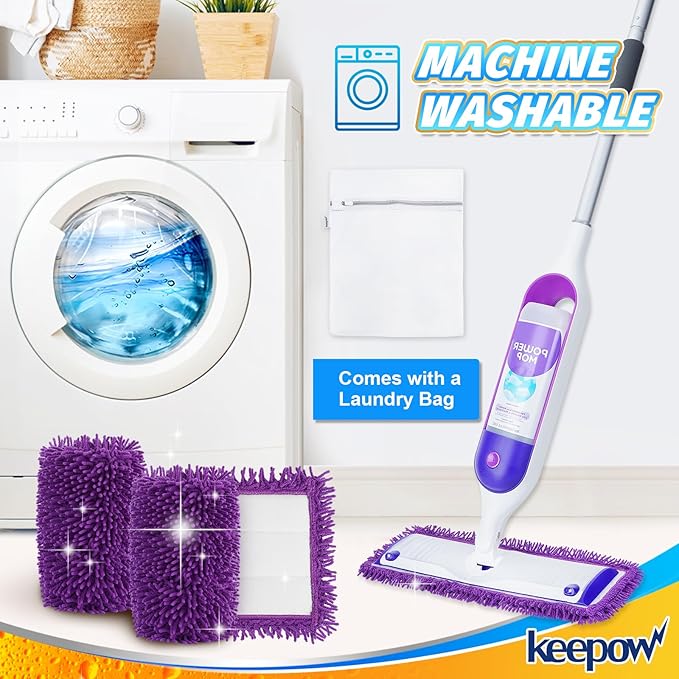 KEEPOW 10 Pack Reusable Mop Pads Compatible with Swiffer PowerMop, Microfiber Mop Pads Refills Machine Washable, Durable, and Highly Absorbent Suitable for All Floor Types