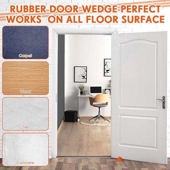Frienda 8 Pcs Jumbo Door Stoppers Heavy Duty Door Stopper Tall up to 2inch Tall Wedge TPR Large Wedge Stackable Big Rubber Doorstop for Hotel Carpet Hardwood Concrete and Tile (Orange)