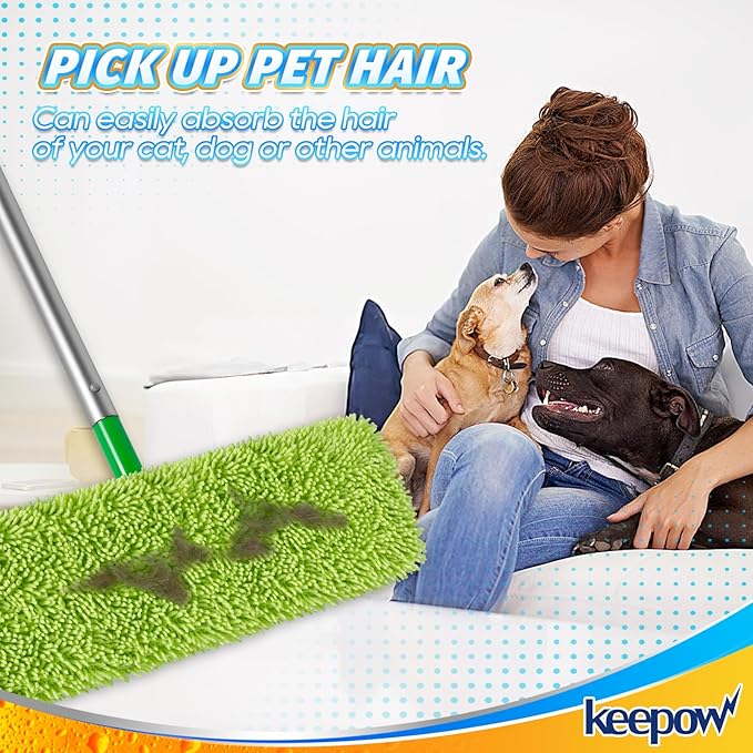KEEPOW Reusable XL Mop Pads Compatible with Swiffer XL Sweeper, XL Dry Sweeping Cloths, XL Wet Mopping Cloths, Washable Microfiber XL Wet Pads Refills for Surface/Hardwood Floor Cleaning, 8 Pack