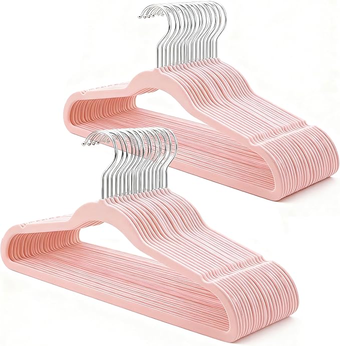Pink Velvet Hangers 60 Pack, Anti-Slip Slim Space Saving Hangers with 360° Swivel Hook, 17.7 Inch Velvet Clothes Hangers for Coats,Sweater,Jackets,Dresses, Shirts, Suits & T-Shirts (Pink, 60)
