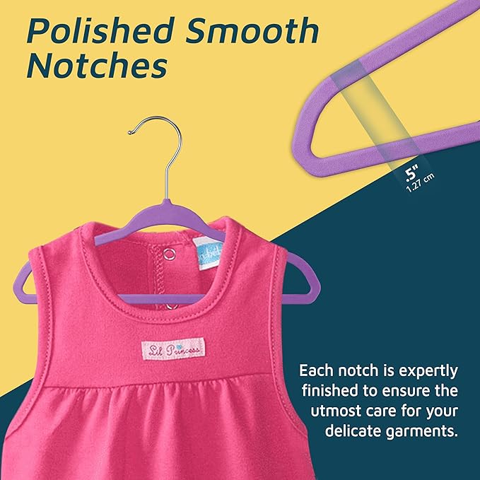 Purple Velvet Kids Hangers 30 Pack, 10.83" Non-Slip Baby & Toddler Hangers for Clothes, Space-Saving Slim ABS Plastic with 360° Swivel Hook & Notched Shoulders, Up to 10 lb Capacity