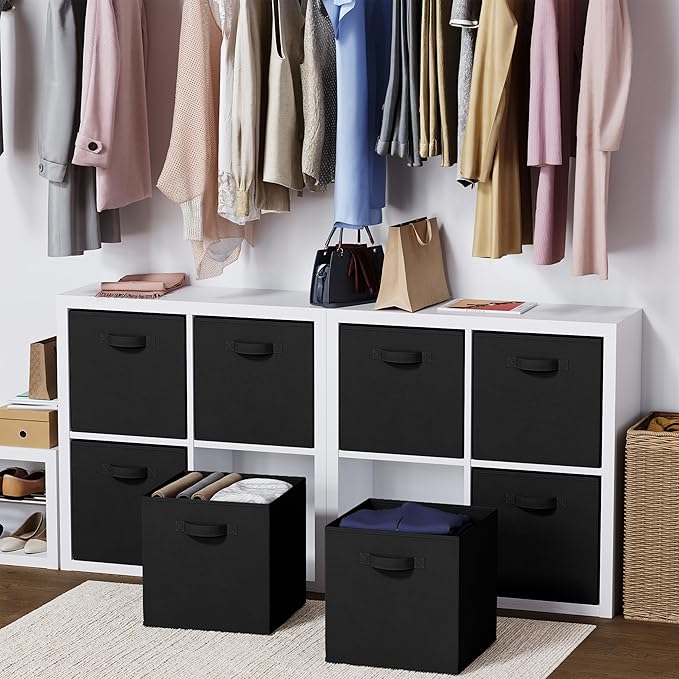 Fabric Storage Cubes for Cube Organizer - 8 Pack Heavy Duty Storage Bins - 13 Inch Cube Storage Bin, Use As A Clothes Storage Box In Closet, Baskets For Shelves or Cubbies Storage bins (Black)
