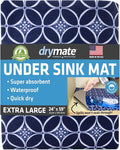 Drymate Premium XL Under Sink Mat, Waterproof Cabinet Protection Mats for Kitchen & Bathroom, Absorbent Shelf Liners, Slip-Resistant, Non-Adhesive, Machine Washable (USA Made)(24”x59”)(Indigo)