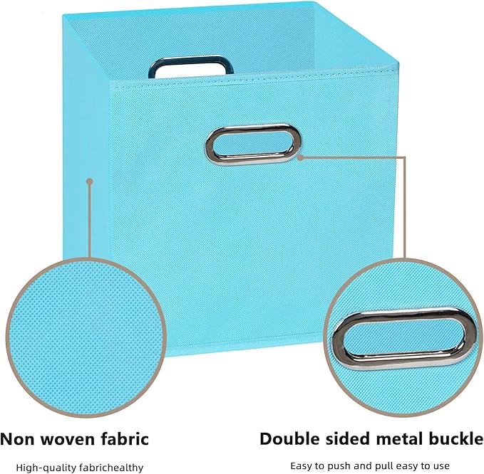 Fabric Cloth Storage Bins,Fabric Cube Organizer with Dual Handles Foldable Cube Storage Baskets for Home Bedroom Storage 11×11×11 (Blue, 3 Pack)