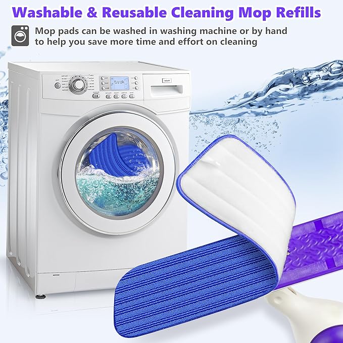 Reusable Mop Pads Compatible with Swiffer PowerMop, Microfiber Mop Pads Refills Mop Heads Replacement for Swiffer Mop Spray Mop Floor Mop, Washable Reusable Floor Mopping Refills, 6 Pack