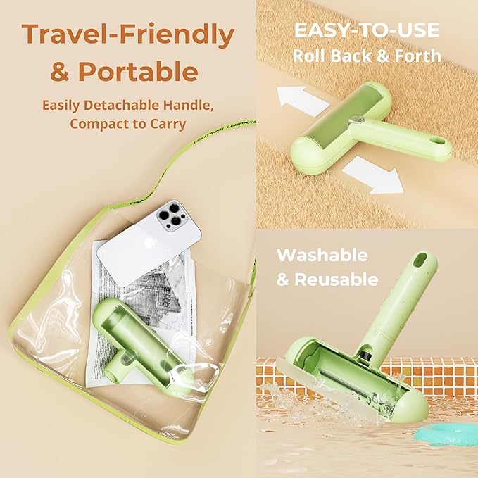 SHIMMURR Reusable Pet Hair Remover - Lint Roller for Dog & Cat Fur - for Furniture, Carpet, Clothing - Detachable Handle (White)