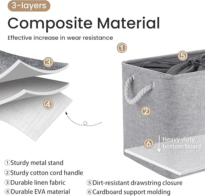 Large Storage Baskets- 16x12x12 inch Storage Bins for Shelves and Closet Organizing, Foldable Fabric Bin for Home Organization Clothes and Laundry (3-Pack, Gray)