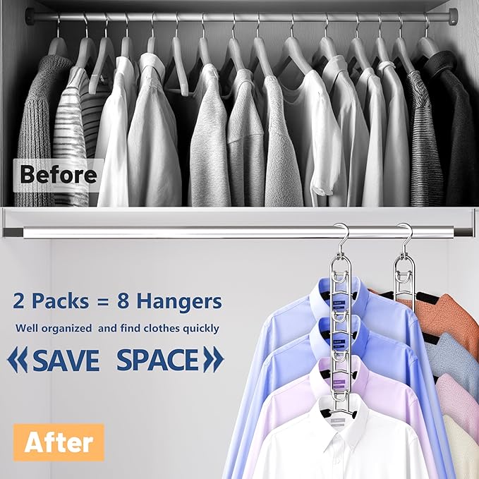 Clothes Hangers Space Saving, Newly Upgraded Detachable Shirt Hangers, 4-Tier Non-Slip Coat Hanger with 360° Swivel Hook for Closet Organizers and Storage Shirt,Sweater,Suit - 2 Pack, Patent Pending
