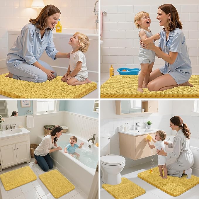 Arotive Bathroom Rugs 24x16, Extra Soft Absorbent Shaggy Chenille Bath Rugs, Machine Washable Rubber Backing Non-Slip Bath Mats for Bathroom Floor Tub and Shower, Home Decor Accessories, Yellow