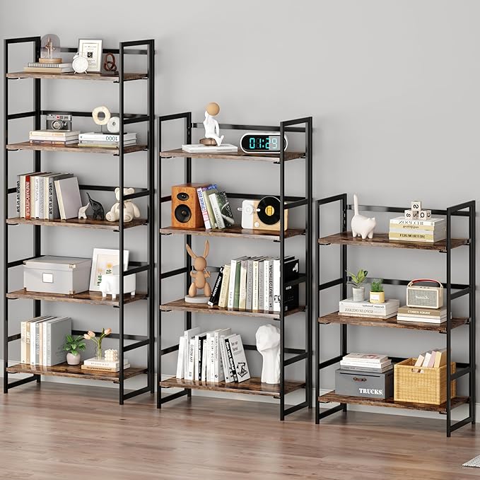 BHG Vintage Multifunctional Folding Bookshelf, No-Assembly Plant Stand Storage Rack Shelves for Home Office (Fire, 5-Tier)