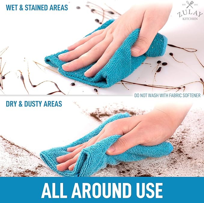 Zulay 12 Pack Microfiber Cleaning Cloths - 12x12 Inch Ultra Absorbent Cleaning Rags for House Washable - Lint Free Microfiber Cloth Kitchen Rags for Cleaning Cars, Windows, Countertops, & More