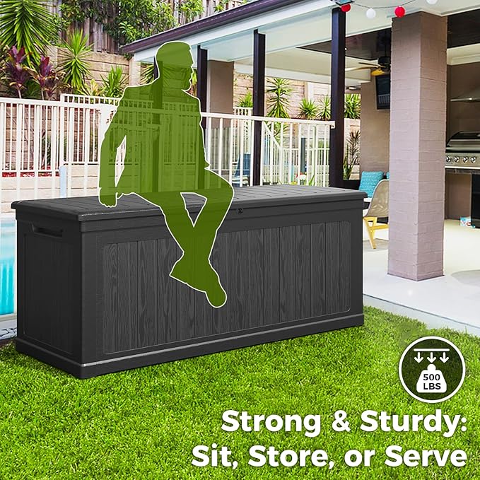 Lyromix 260 Gallon Outdoor Storage Box, UV-Resistant Waterproof Deck Box Outdoor with Lockable Design (Lock Not Included) and Hydraulic Lid, Patio Storage Bin for Cushions and Garden Tools, Black