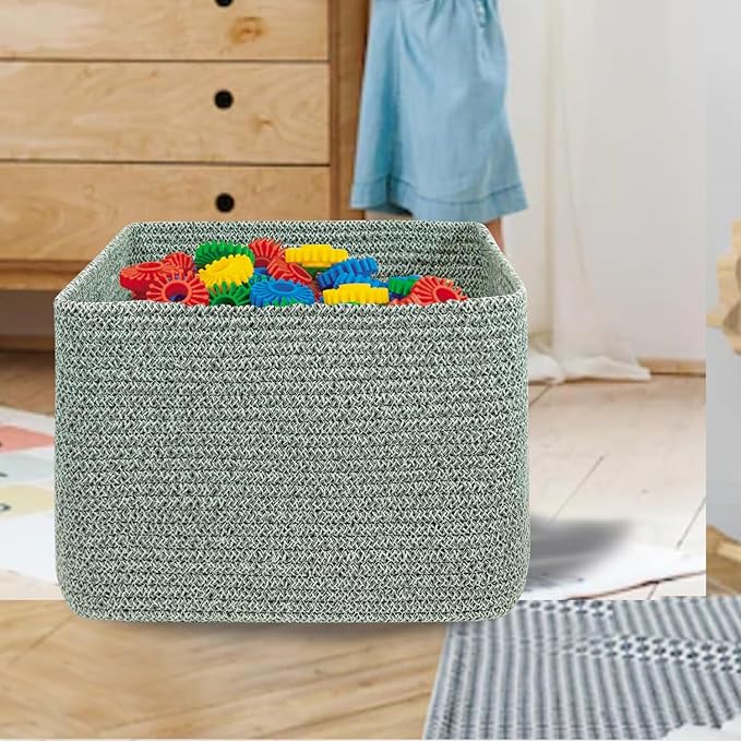 COMFY-HOMI 3Pack Small Woven Cotton Rope Basket for Organizing, Gift Baskets for Handles, Empty Gift Baskets, Medium Rope Basket|13.5" x 11" x 9.5" home decor for Living Room, Bathroom