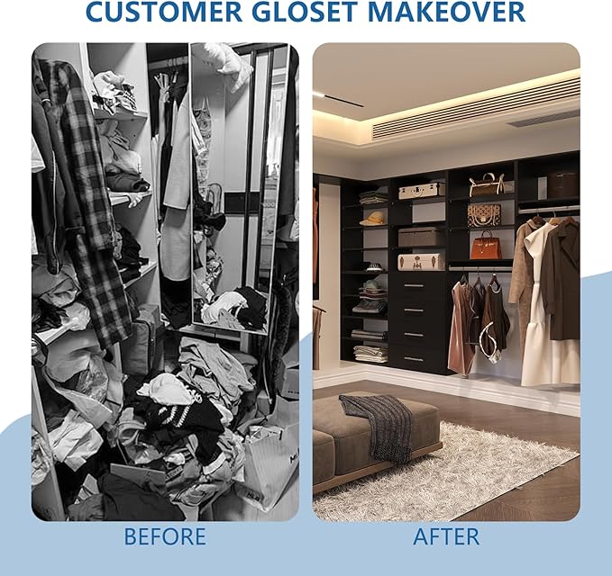 Double Hanging Closet Unit, Modular Closet System, Wood Closet System Organizer with Storage for Walk In Closets, Clothing Rack Wardrobe Closet for Hanging Clothes, Bedroom, Black, 28.5"W