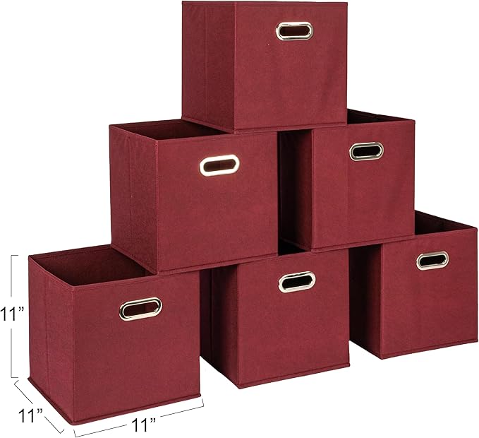 Household Essentials Foldable Fabric Storage Cubes 36-Pack – 11x11x11 Stackable Non-Woven Bins with Chipboard Sides & Grommet Handles – Closet, Shelf, Nursery, or Office Organizer – Burgundy