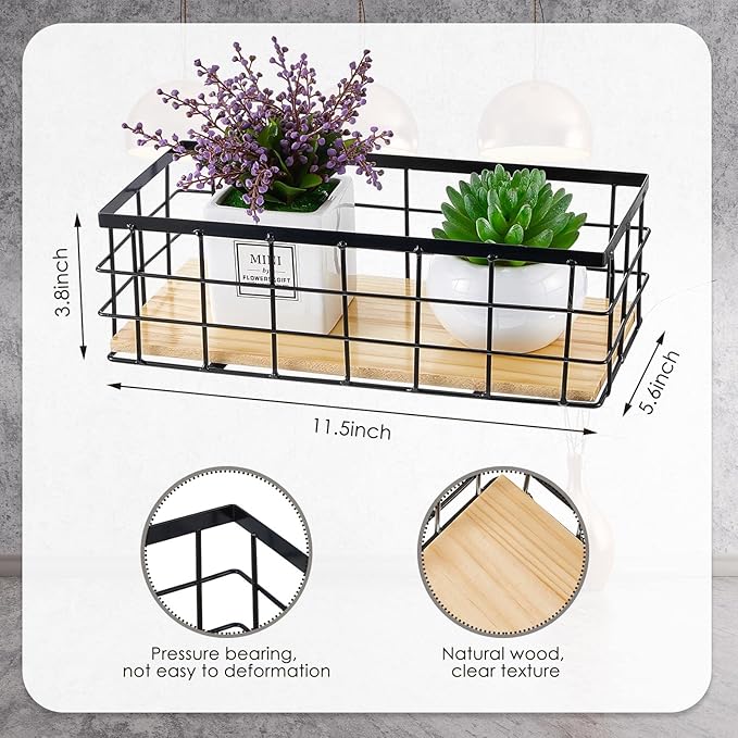 Funrous 2 Pcs Metal Small Wire Basket Wall Hanging Wire Basket Hang Small Bathroom Kitchen Storage Organizer Toilet Paper Mesh Storage Bin Shelf Rack with Base(Black,11.42 x 5.12 x 3.94 Inches)