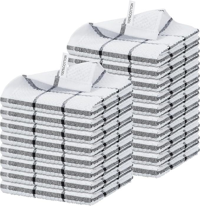 Nialnant 18 Pack Kitchen Towels, 100% Cotton Dish Towels for Kitchen, Absorbent Dish Cloth for Washing Dishes, Quick Drying Dish Rags, Multipurpose Cleaning Rags-12x12 Inches,Black Plaid