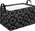 Rectangular Black Storage Basket Empty,Collapsible Gift Basket with Handles,Heart Print Basket for Kids Toys/Books Box,Room Decor(Black Love)