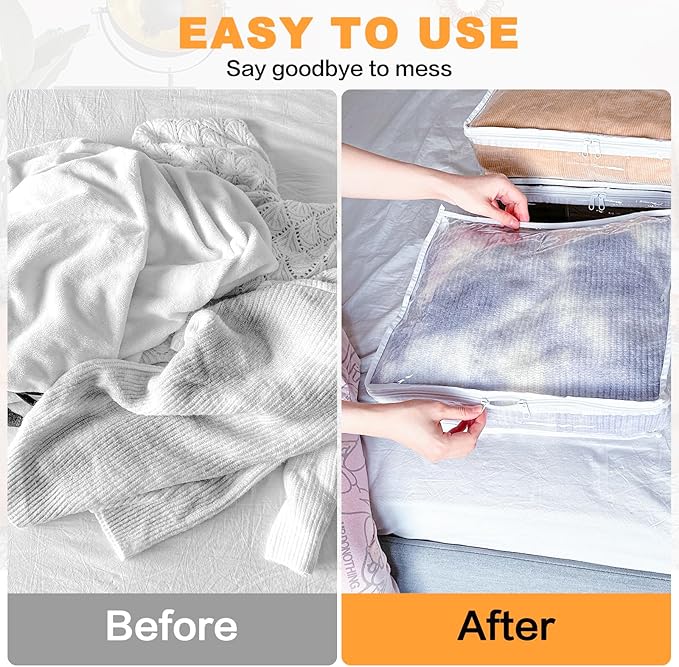 Clear Zippered Storage Bags Plastic Sweater Storage Bags with Zipper 6 Packs Clothing Organizer for Blankets Linen Sweater Bed Sheet Quilt Clothes Pillow (15.7 x 13.8 x 3.9 Inch)