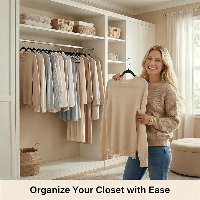 HOUSE DAY Black Plastic Hangers 20 Pack - Heavy Duty Non-Velvet Hangers with 360° Swivel Chrome Hook & Non Slip Notches - Slim Space Saving Clothes Hangers Ideal for Dresses Coats Shirts Jackets