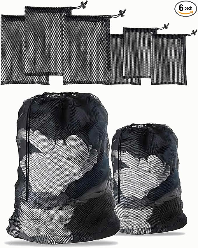 6 Pack Large Mesh Laundry Bags, 24 x 36" & 12 x 16" Heavy Duty Washable Drawstring Wash Bag with Drawstring Closure