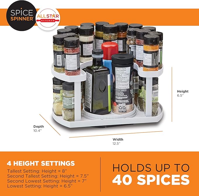 Allstar Innovations Spice Spinner Two-Tiered Spice Organizer & Holder That Saves Space, Keeps Everything Neat, Organized & Within Reach With Dual Spin Turntables