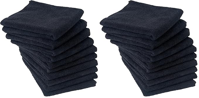 Eurow Microfiber Salon Towels – Bleachproof, Ultra Absorbent & Quick Drying – Soft, Lightweight & Durable for Hair Styling, Beauty, Barber & Spa Use, 16 x 29 Inches, 20-Pack, Black