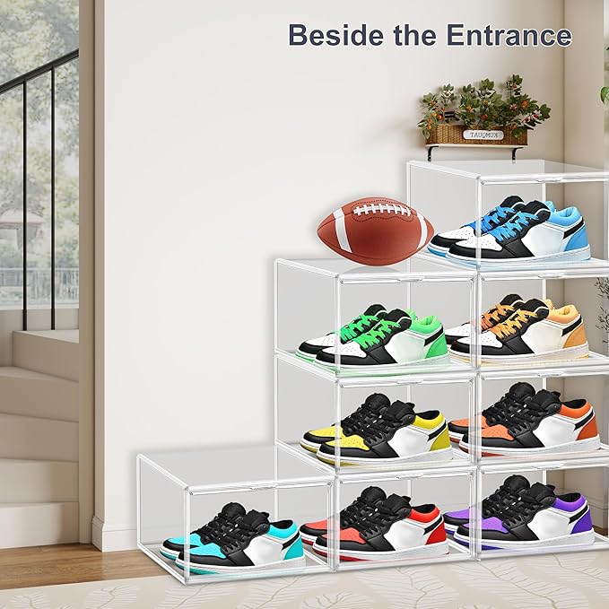 1 Pack Clear Shoe Boxes Size 11 Shoe Storage Organizer for Closet Stackable Shoes Rack Handbag Organizer Plastic Sneaker Storage Bin with Magnetic lids