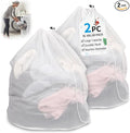 2-Pack Drawstring Mesh Laundry Bags, 24x31 Inches, Extra-Large Heavy Duty Laundry Net Bag, Breathable Mesh for Delicates, Protect Clothes in Washing Machine, Travel/Dorm/Sports/Family, White, Washable