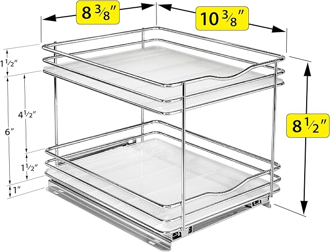 LYNK PROFESSIONAL® Pull Out Spice Rack Organizer for Inside Kitchen Cabinets - 8-3/8 inch Wide - Slide Out Drawer – Chrome Sliding Spice Organization for cabinet - Spice Racks - 2 Tier