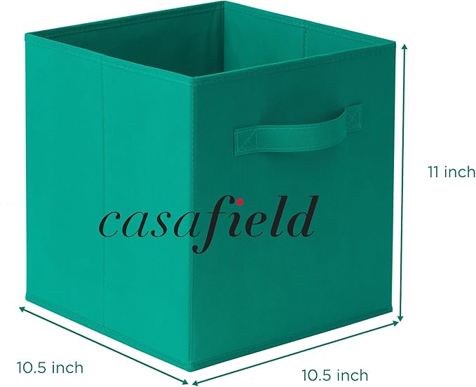 Casafield Set of 6 Collapsible Fabric Cube Storage Bins, Teal - 11" Foldable Cloth Baskets for Shelves, Cubby Organizers & More
