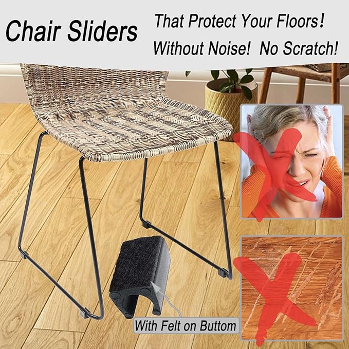 Rectangle U Shaped Chair Leg Tips Caps with Felt Pads,Furniture Feet Protector Slide Smoothly Glides No Scratches No Noise Protect Hardwood Floor,Fit 10mm(25/64inch) Diameter Tubular Leg (Black 24PCS)