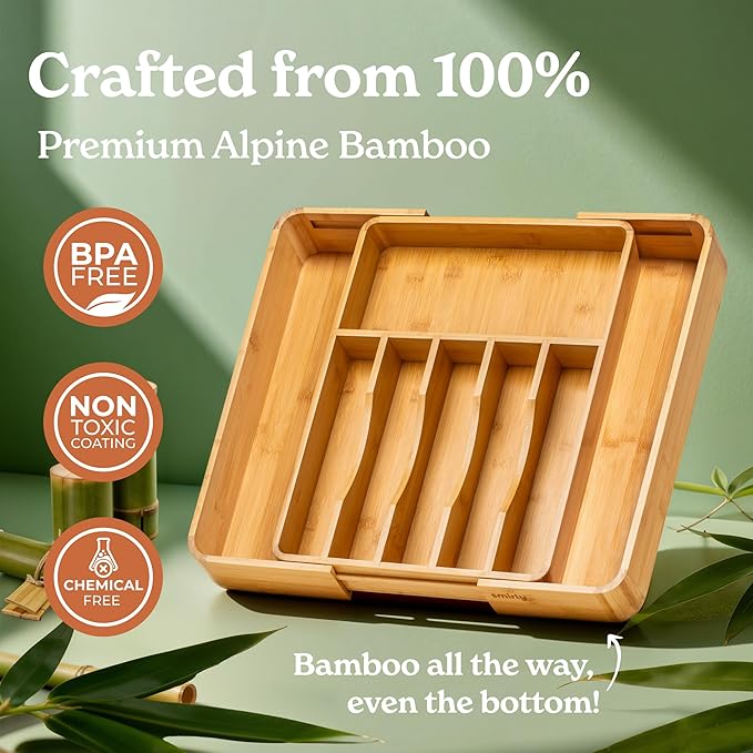 SMIRLY Silverware Drawer Organizer – Bamboo Kitchen Drawer Organizer, Adjustable Utensil Holder and Cutlery Tray, Drawer Dividers for Flatware and Kitchen Utensils | Adjustable, Drawer Dividers, Flatware, Kitchen Utensils