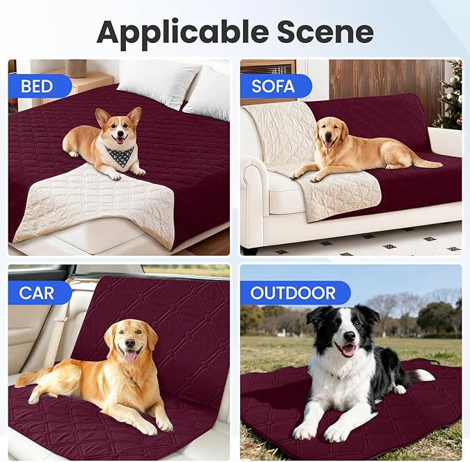 Waterproof Dog Bed Cover, Non-Slip Dog Blanket for Couch, Couch Covers for Dogs Washable, Pet Blanket for Furniture, Pet Bed Mat for Sofa, Car, Pet Supplies Christmas (68x82 Inch, Burgundy)