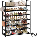 HOMICKER Metal Shoe Organizer,7 Tiers Shoe Storage Shoe Rack with Hooks,Fit 24-30 Pairs,Adjustable Shoe Shelf for Entryway,Hallway,Bedroom,Metal Bottom Support