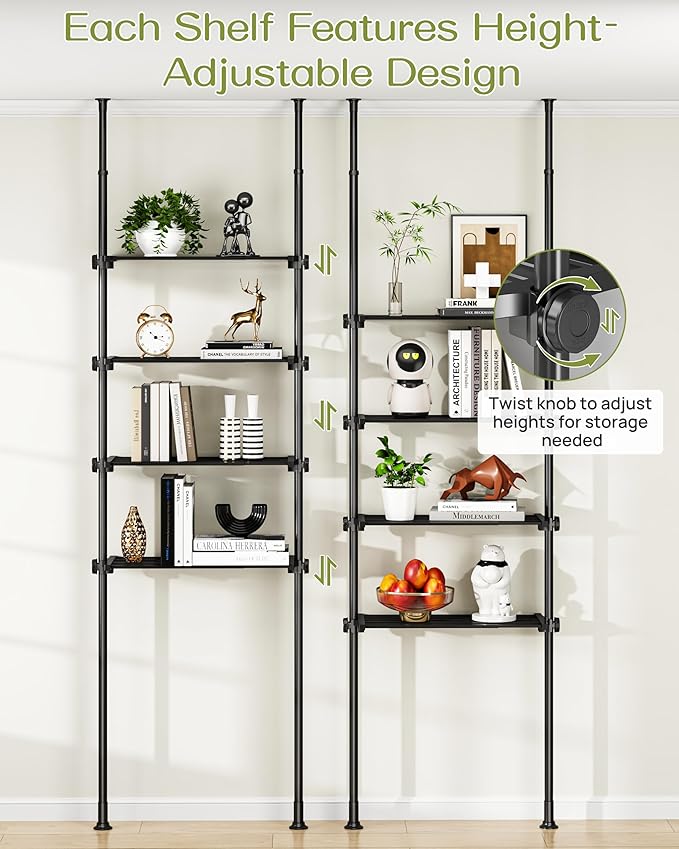 ALLZONE Adjustable Over The Toilet Storage Shelf, 4-Tier Ample Over Toilet Bathroom Organizer and Storage,Tension Mounted Above Toilet Storage Cabinet for Versatility, Fits 64-113 Inch Heights, Black