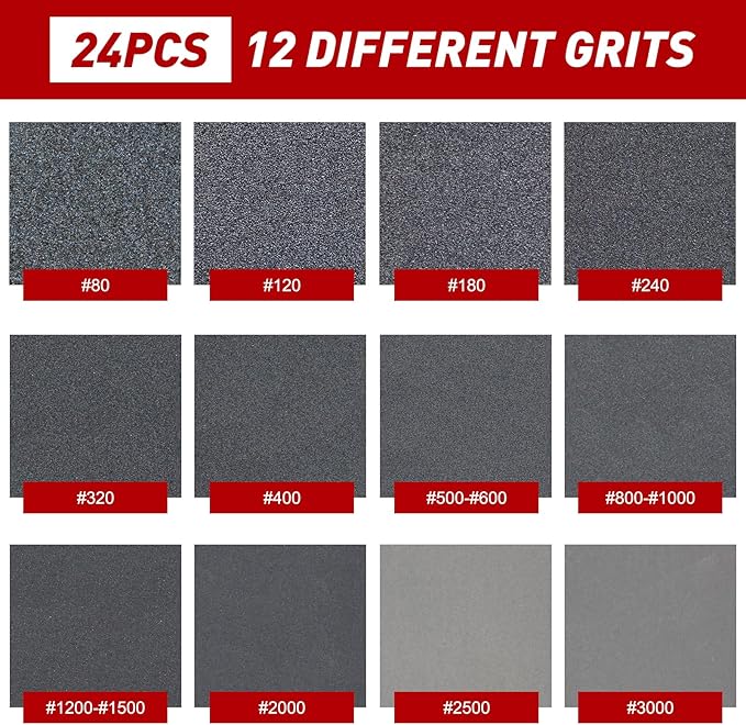 24 Pcs Sanding Sponge 800-1000 Grit, Washable & Reusable Sanding Blocks for Wood, Metal, Drywall, Glazing, Wet Dry Sandpaper for Smooth Finishing