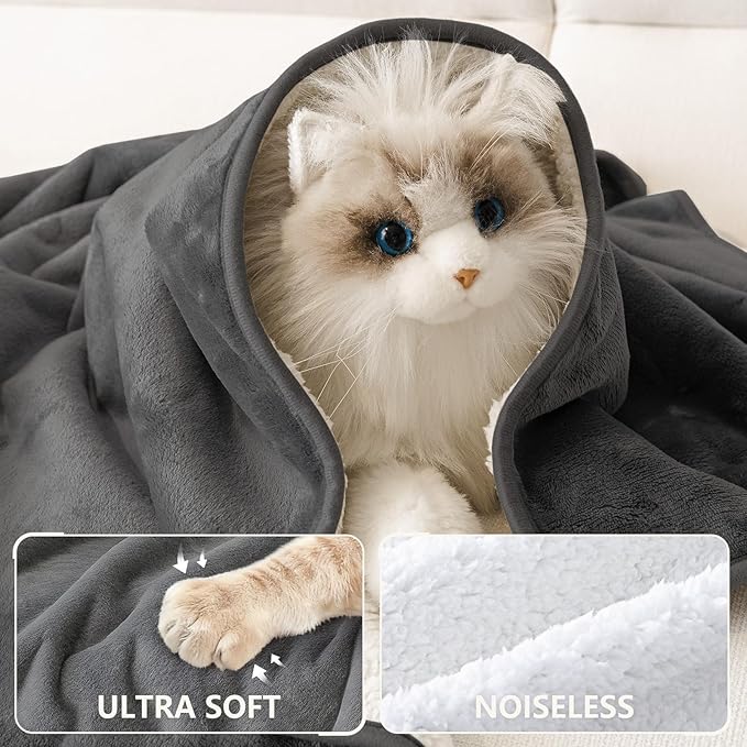 Smiry Waterproof Dog Bed Blanket, Leakproof Pet Throw Blanket for Bed Couch Sofa, Reversible Sherpa Fleece Furniture Protector Cover for Small Medium Large Dogs Cats (Dark Grey, 32x40 inches)
